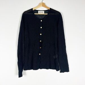 Tove Carrie Organic Cotton Linen Knit Stretch Button Front Cardigan Sweater XL